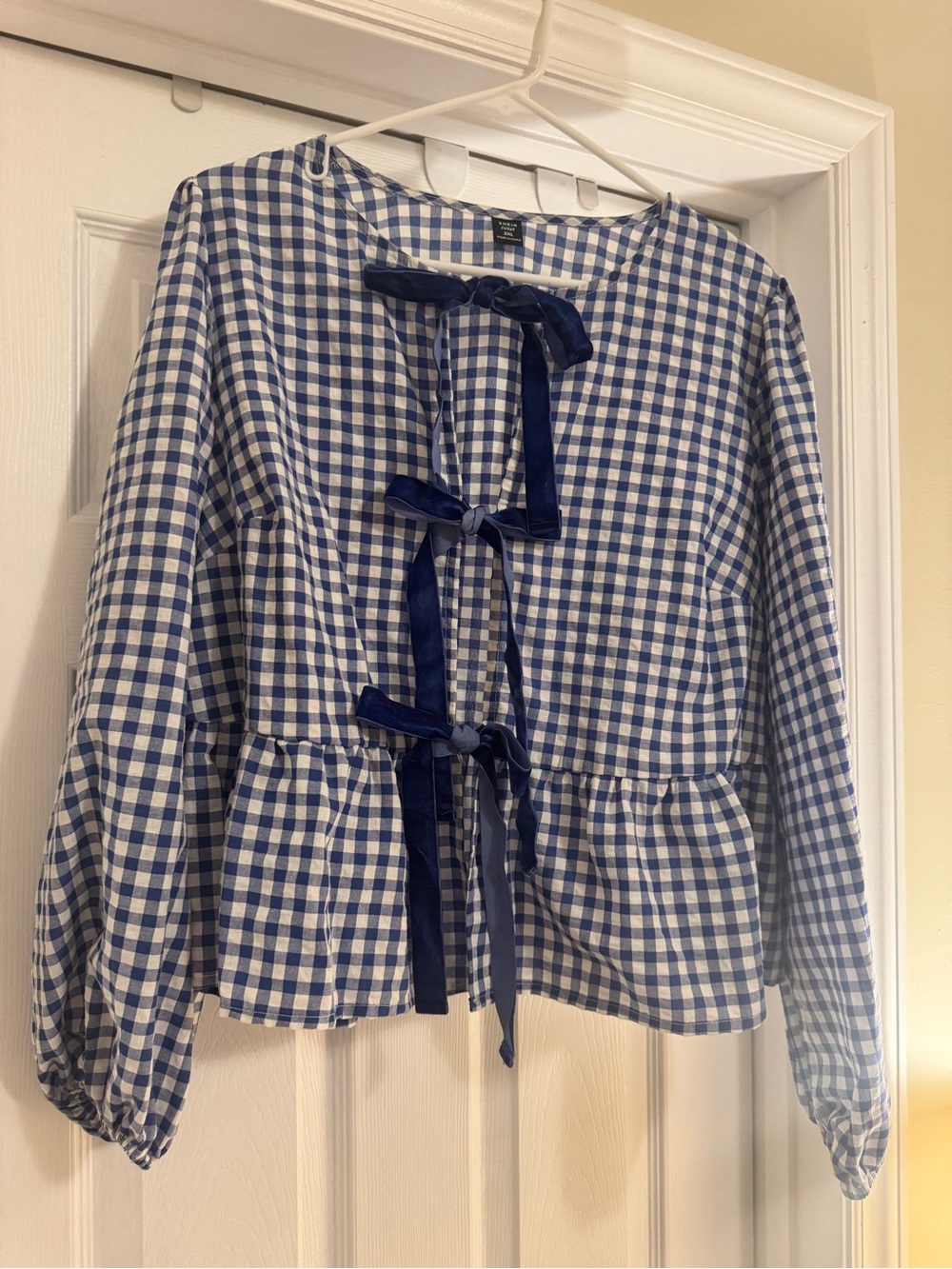Women's Blue Gingham Bow-Front shirt